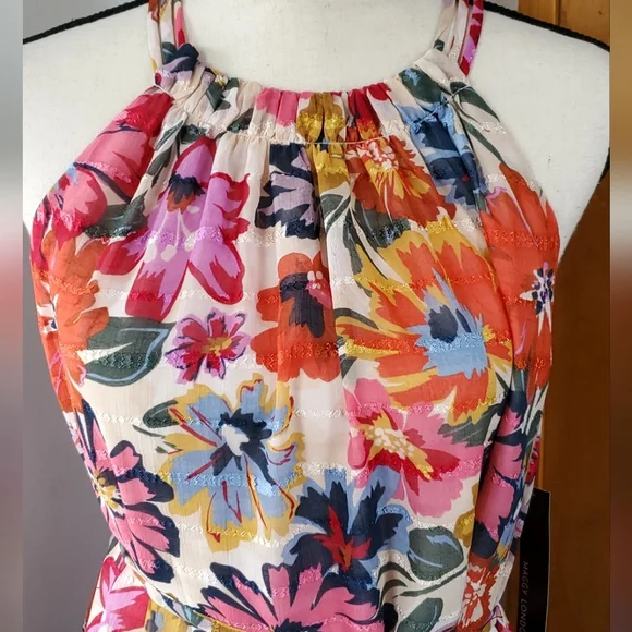 NWT Maggy London Floral Printed Halter Maxi Dress w/ Waist Tie, Size 8 - Picture 6 of 17